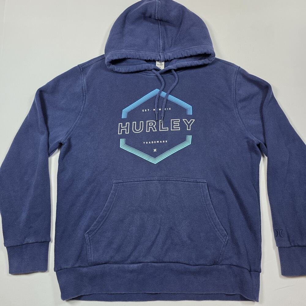 Hurley Mens Graphic Hoodie Ultra Soft Fleece Sweatshirt Logo Blue Size Medium